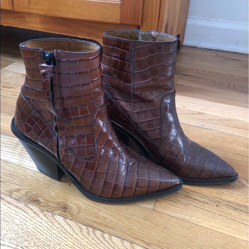 Croc Leather Ankle Boots
